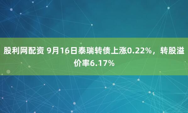 股利网配资 9月16日泰瑞转债上涨0.22%，转股溢价率6.17%