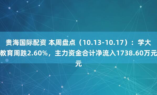 贵海国际配资 本周盘点（10.13-10.17）：学大教育周跌2.60%，主力资金合计净流入1738.60万元